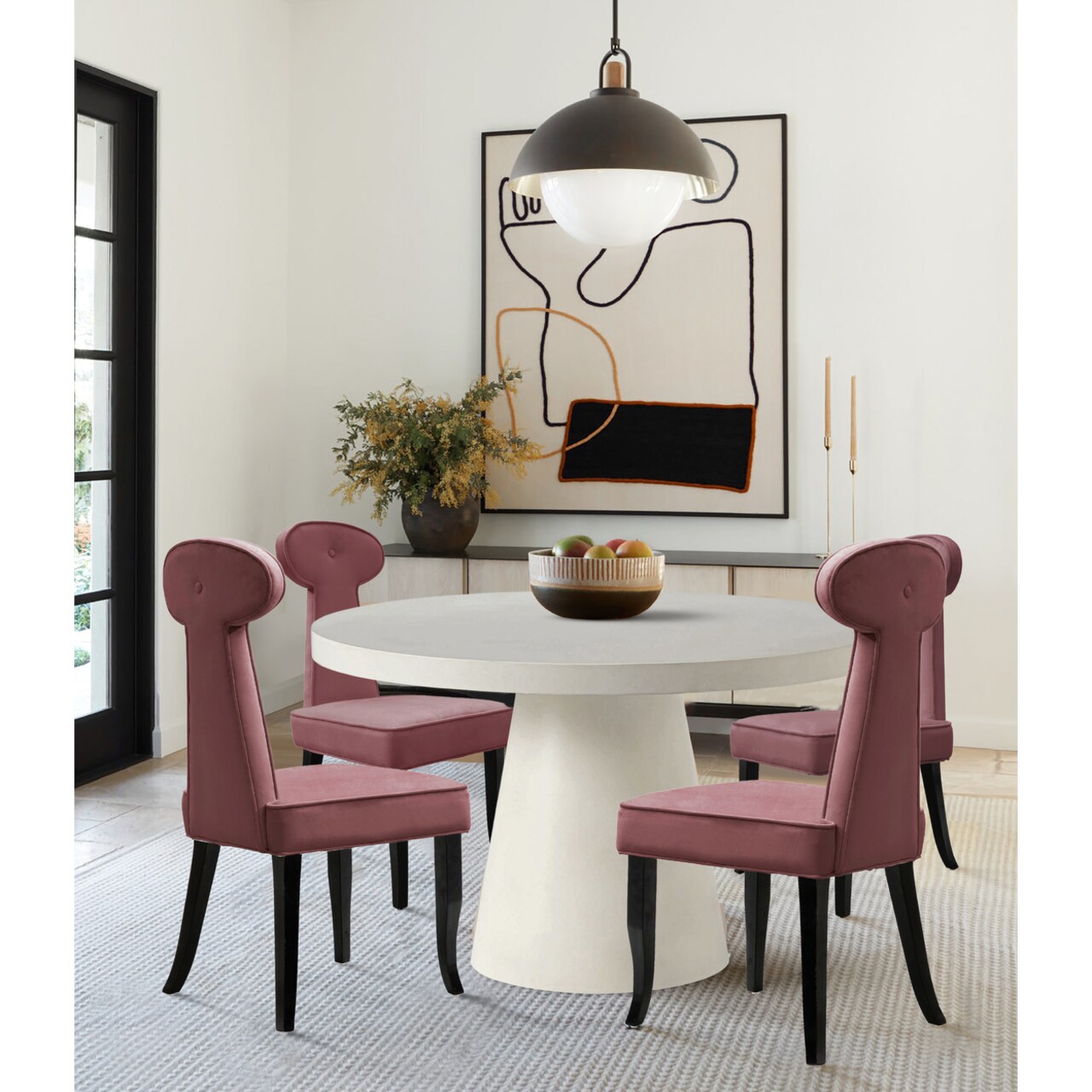 Iconic Home Sasha Dining Side Chair Velvet Upholstered Pawn Shaped Seat Back Tapered Espresso Finish Wood Legs (Set of